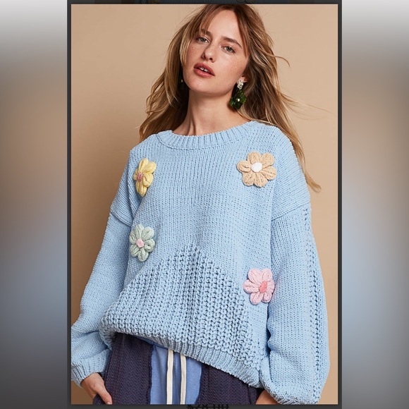 103 $30 2 LEFT ❤️POL chenille floral sweater - Picture 3 of 5